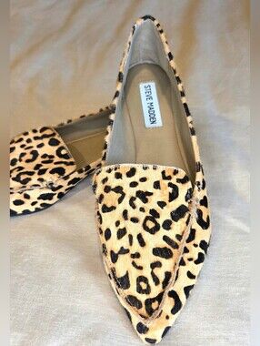 Steve Madden Leopard Calf Hair Pointed Toe Flats Animal Print Loafers 7.5